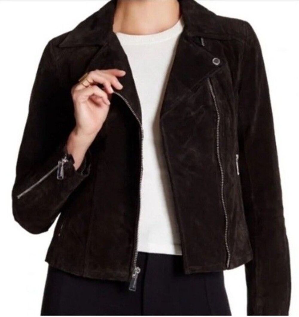 BCBGeneration Chocolate Brown 100% Suede Moto Jacket Sz S Zipper NWOT $389